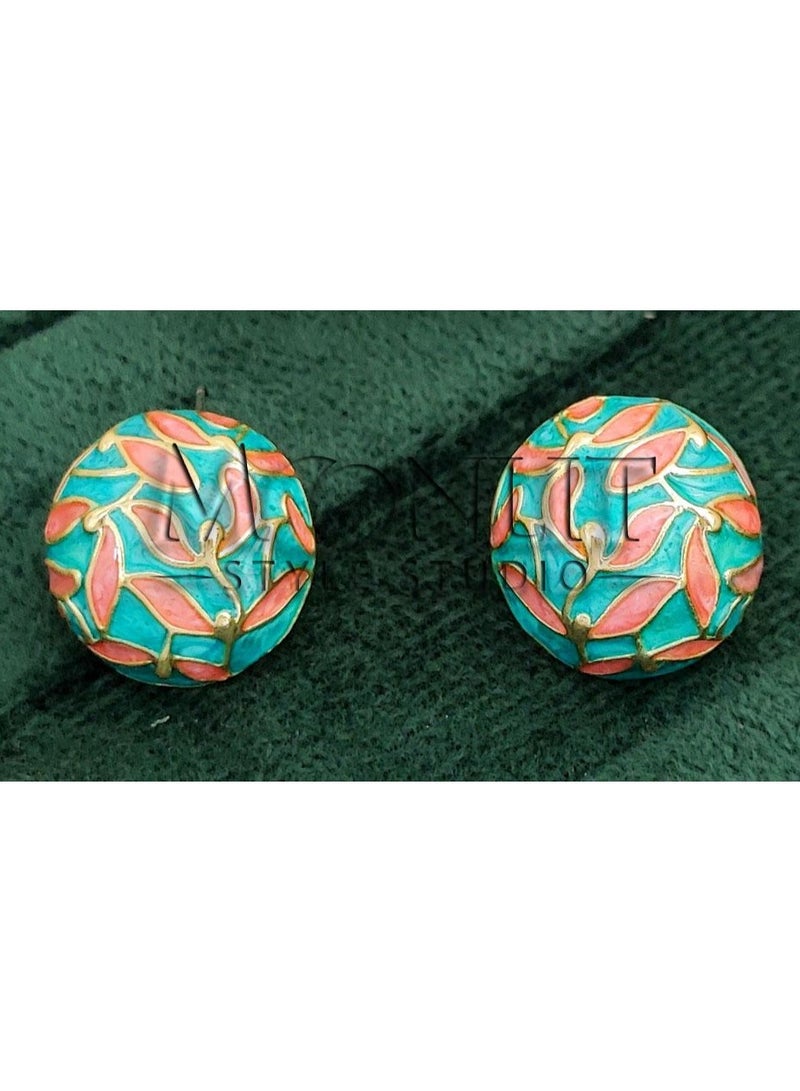 Moonlit Style Studio - Meenakari - Peach Feroza Stud Earrings - Image 2